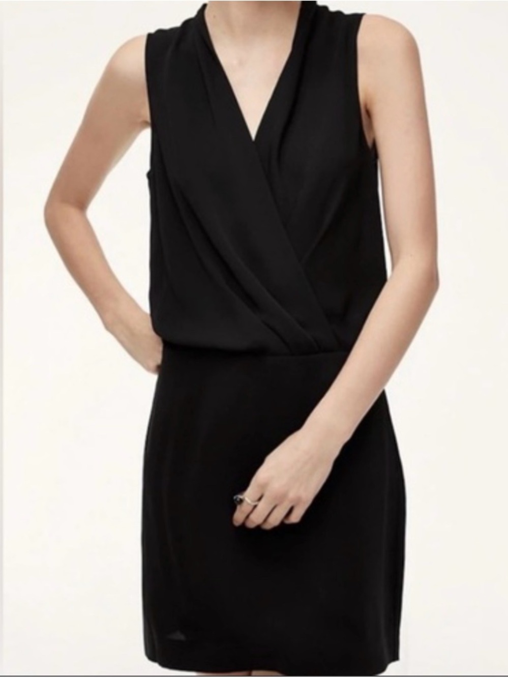 Aritzia Black Sleeveless Wrap-Style Mini Dress